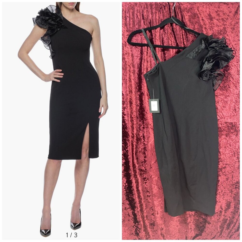 Marina One Shoulder Ruffle Crepe Cocktail Dress